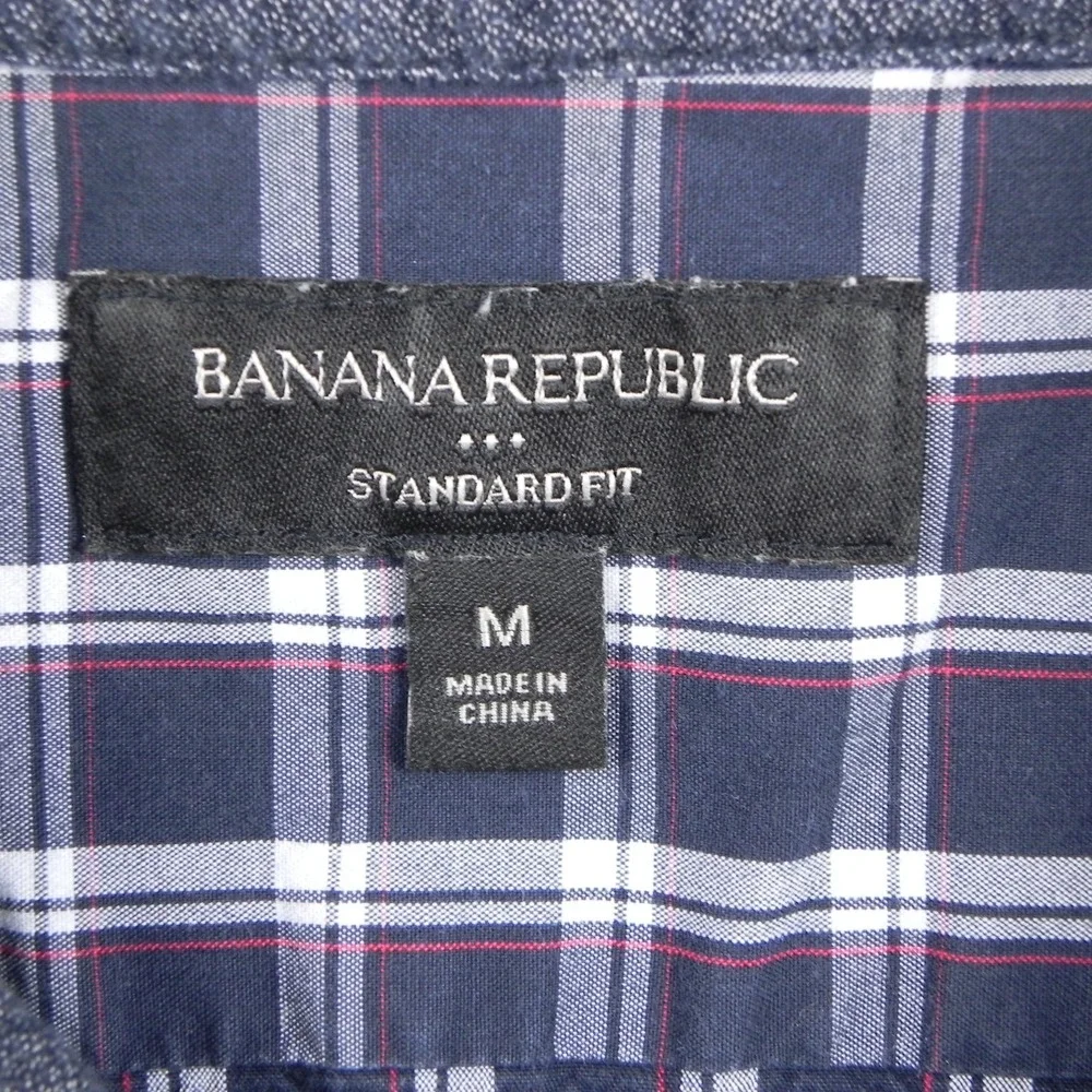 Banana Republic Shirt Mens Medium Standard Fit Button Up Blue Plaid Short Sleeve